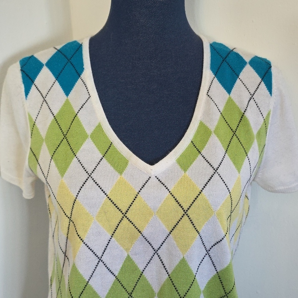 Requirements Shirt Sleeve Argyle Sweater V Neck - Picture 3 of 8